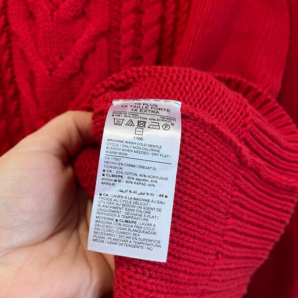 Old Navy Red Cable Knit Sweater Plus Size 1X Long Sleeve Pullover NWT - Picture 4 of 9